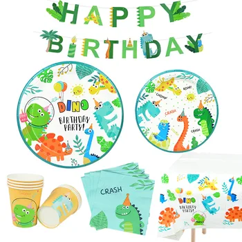 Dino Parti Malzemeleri Dinozor Balonlar Kağıt Payet Tek Kullanımlık Sofra Seti Çocuk Çocuk Doğum Günü Partisi Dekorasyon Orman Parti