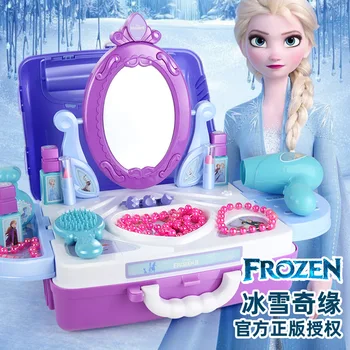 Diseny dondurulmuş kızlar makyaj bavul oyuncak çocuk oyun evi simülasyon tuvalet masası seti