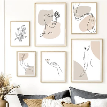 Duvar sanatı tuval yağlıboya Soyut Çizgi Kız El Aşk Minimalist İskandinav Posterler Ve Baskılar Duvar Resimleri Için Oturma Odası Dekor