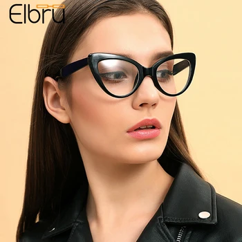 Elbru Kadınlar Vintage Kedi Göz Gözlük Çerçeveleri Şeffaf Lens Optik Gözlük Seksi Büyük Boy Marka Tasarımcısı Renkli Gözlük Kadın İçin