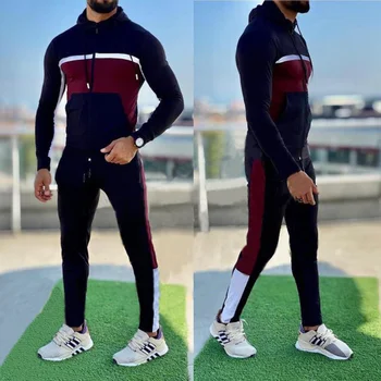 Erkek Spor ve Eğlence Takım Elbise Saf Renk Dikiş Fermuar Kazak Trend Spor erkek Takım Elbise erkek Eğlence Takım Elbise erkek Bir Set