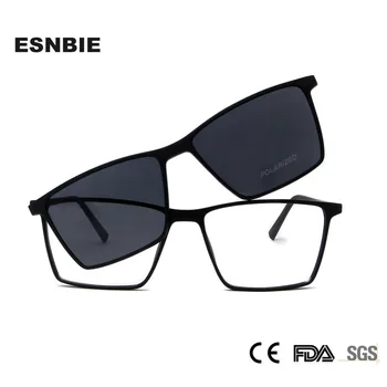 ESNBIE Ultralight TR90 Manyetik Gözlük Çerçevesi Kadın Gözlük Polarize güneş gözlüğü üzerinde klip Erkekler İçin Kare Oculos De Gri