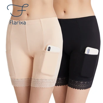 Flarixa kadın Güvenlik Pantolon Dikişsiz Dantel Modal Boxer Külot Cepler İle Anti Sürtünme Şort Altında Etek Dip Külot