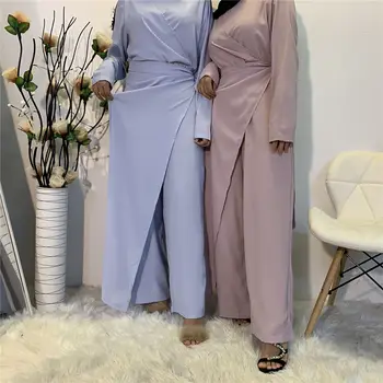 Geniş Bacak Tulum Kadınlar Kaftan Türkiye Dantel-up Katı Müslüman Kıyafetleri Uzun Kollu İslam Khimar Başörtüsü Abaya Dubai İslam giyim