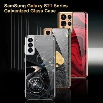 GKK Lüks Kaplama Cam Samsung kılıfı Galaxy S21 Artı Ultra 5G Yumuşak Kenar Kamera koruma kapağı Samsung S21 Artı Ultra