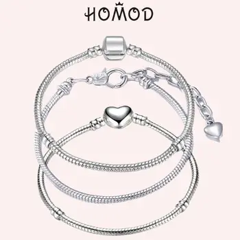 Gümüş Renk Kalp Şeklinde Yılan Zincir Charm Bilezik Kadınlar İçin fit Marka Bilezik DIY Takı Yapımı