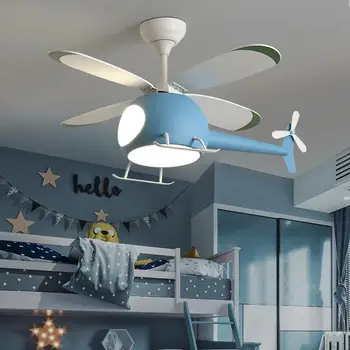 Helikopter lambası avize çocuk yatak odası mavi pembe tavan vantilatörü uçak ışık çalışma kız erkek çocuk odası Люстра потолочная