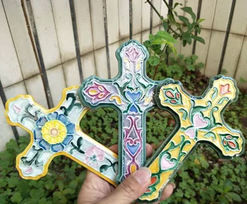 Hıristiyan Malzemeleri Çapraz Heykel Seramik El Sanatları Boyalı Narin Süsler Kum Masa Dekorasyon Tatil Hediyeler Ev Dekorasyon