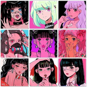 Ins Cyber japon animesi Duvar sanat posterleri Punk Resimleri Karikatür Tatlı Kız Tuval Boyama Baskı Kawaii Ev Dekorasyon Cuadros