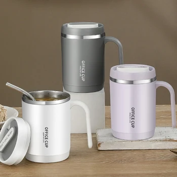 INS Paslanmaz Çelik Vakum termos kupa Kaydırıcı kapaklı Kahve Kupa Grip 17 oz Kullanımlık çay bardağı Seyahat Ofis için