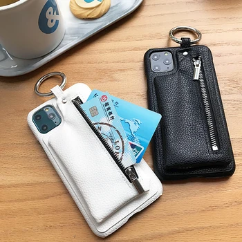 Iphone 11 Pro Max Durumda Lüks deri cüzdan Fermuarlı Çanta Standı Kılıf iPhone 13 12 11 7 8 Artı X XR XS Metal Halka İle
