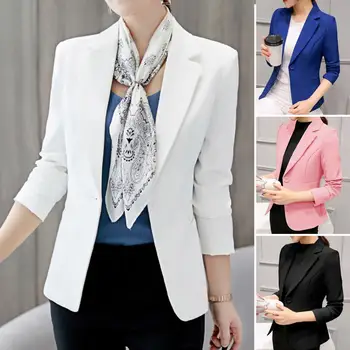 Kadın Blazer Katı Renk Uzun Kollu Turn-aşağı Yaka Tek Alt Slim Fit Klasik Takım Elbise Ceket Ofis Bayanlar Cep Ceket