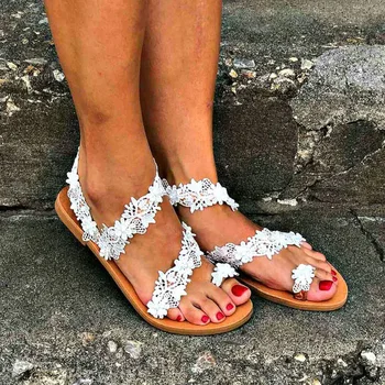 Kadın Düğün Ayakkabı Sandalet Boho Bohemia Plaj Düğün Sandalet Kadın Flip Flop Çiçek düz ayakkabı günlük mokasen Yaz Boyutu 43