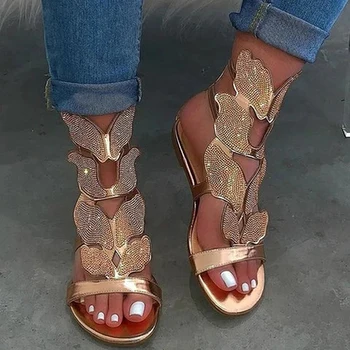Kadın Düşük topuklu Yaz Hafif İçi Boş Sandalet yapay elmas kelebek Sandalet Moda Sandalet Kadın Düz Kadın 2022