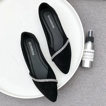 Kadın Flats Bling düz ayakkabı üzerinde Kayma Sivri Burun Tekne Ayakkabı Kristal Bale Daireler Siyah Mokasen rahat ayakkabılar Sonbahar 2022 yeni