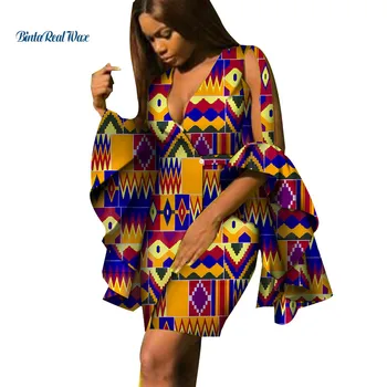 Kadın Giyim Afrika Elbiseler Kadınlar için Baskı Dökümlü Elbiseler Vestidos Bazin Riche Afrika Ankara Parti Elbiseler WY4281