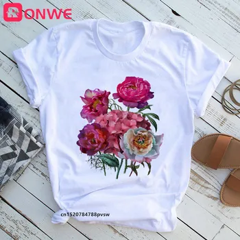Kadın Grafik Çiçek Çiçek Baskı T-shirt Kız Komik 90S Baskı Üstleri Tee, Damla Nakliye