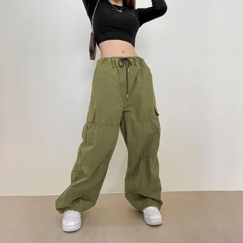 Kadın kargo Pantolon Yüksek Sokak Vintage Boy Hip Hop Yeşil Uzun pantolon Kadın Rahat Streetwear Pantolon Rainbowwaves