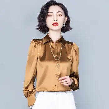Kadın katı gömlek uzun kollu üstleri kadın 2022 yeni bahar ve sonbahar mizaç tasarım niş bluz