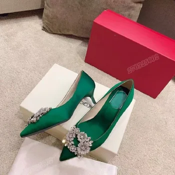 Kadın Pompaları Moda Düğün Ayakkabı Bayan Yüksek Topuklu Ipek Kar Tanesi Toka parti ayakkabıları Sivri Burun Kadın Ayakkabı 3 cm 5 cm