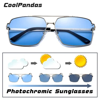 Kare Fotokromik Güneş Gözlüğü Erkekler Kadınlar Polarize Bukalemun Gözlük güneş gözlüğü Mavi Sarı Gündüz Gece Görüş Sürüş Gözlük