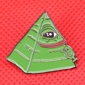Kermit piramit pin komik kurbağa Tüm Gören Göz broş İlluminati sanat takı İnternet Meme pop kültürü pimleri sevimli hayvan rozeti