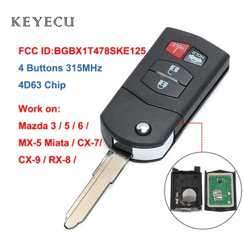 Keyecu Uzaktan Araba Anahtarı Fob 4 Düğmeler 315MHz 4D63 Mazda 3 5 6 için RX8 CX-5 CX-7 CX-9 MX-5 Maita, FCC ID: BGBX1T478SKE12501