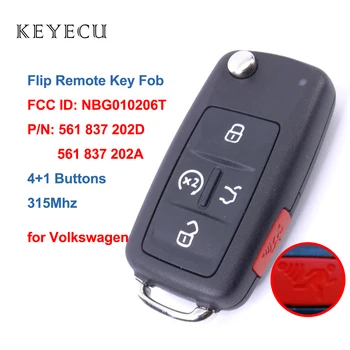 Keyecu Çevirme Uzaktan Araba Anahtarı Fob 5 Düğmeler 315MHz Volkswagen VW FCC ID: NBG010206T, P/N: 561 837 202 D, 561 837 202 A
