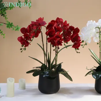 Kırmızı Phalaenopsis 70/78/90cm Güve Orkide 3D Gerçek Dokunmatik Yaprakları Dekorasyon Düğün Kelebek Çiçek Çiçek Ev Partisi-INDİGO