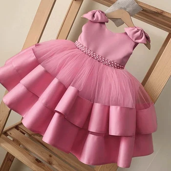 Kızlar Prenses Parti Elbise Dantel Boncuklu Çocuklar Düğün Yay Elbise Tutu Töreni Doğum Günü Çocuk Custumes Akşam Vestidos