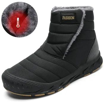 Kış kar ayakkabıları Erkekler Su Geçirmez yarım çizmeler Büyük Boy 36-47 Peluş Sıcak Çizmeler Açık Ayakkabı Yüksek Top rahat ayakkabılar Adam Siyah