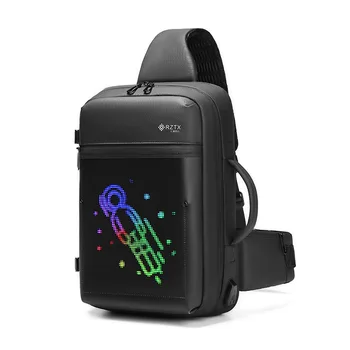 LED Ekran Dinamik tek kollu çanta Su Geçirmez APP Kontrolü Reklam Crossbody Çanta Erkekler Oxford Göğüs Paketi Sırt Çantası Çanta USB