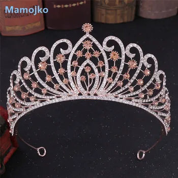 Mamojko Barok Lüks Kristal Tiara Taç Vintage Kadınlar Başkanı Adet Gelin Tiaras ve Taçlar Düğün Saç Takı Aksesuarları