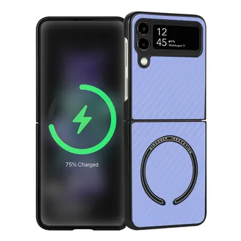 Manyetik Kablosuz Şarj samsung kılıfı Galaxy Z Flip 3 4 5G İnce Deri cep telefonu kılıfı Darbeye Dayanıklı Koruyucu Kapak