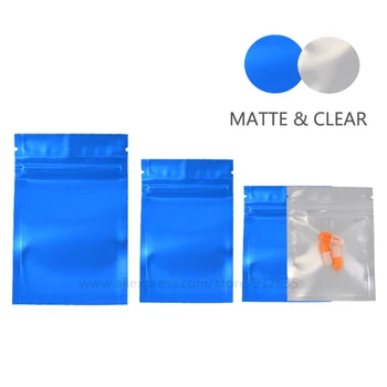 Mat Mavi Torbalar Bir Tarafı Şeffaf Zip Kilit Folyo Plastik Parti hediye çantası Küçük Çanta Koku Geçirmez Aksesuarları 1g-15g100 Adet