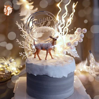 Merry Christmas Kek Toppers Geyik Süslemeleri Mutlu Doğum Günü Partisi Bebek Duş Yıldönümü Pişirme Malzemeleri Kız Aşk Hediyeler