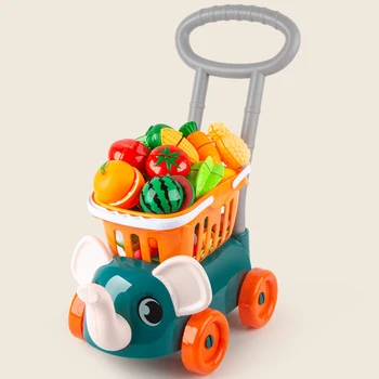Mini Süpermarket Alışveriş Sepeti Oyna Pretend Trolly Kesme Gıda Çocuk Bakkaliye Oynayan öğretici oyuncaklar Çocuklar için 3 Yaş ve Üstü