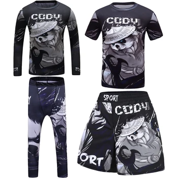 MMA Boks çocuk T-shirt + Pantolon Bjj Rashguard Erkek Kickboks Formaları Muay Thai Şort Spor Giyim Çocuk Jiu Jusit T-shirt