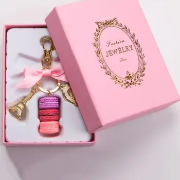 Moda alaşım Eyfel Kulesi macaron kek anahtarlık mizaç bayanlar çanta anahtarlık dekorasyon charm araba anahtarlık hediye kutusu ile