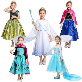 MUABABY Kız Elsa Ve Anna Güz Prenses Taç Giyme Elbise Çocuk Karnaval Kostümleri Bebek Kız Cadılar Bayramı Parti Kıyafetleri Çocuk Hediye