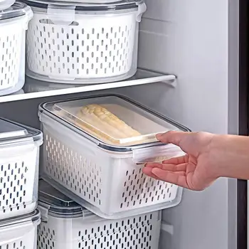 Mutfak saklama kutusu Buzdolabı Taze Tutmak Kutusu Sebze Meyve Drenaj Sebzelik Çok Fonksiyonlu Plastik Sepet Konteyner Dudak