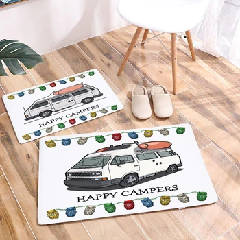 Mutlu Camper zemin kapı paspası Dekor Renkli Ev Seyahat Karikatür araba paspası Flanel Halı Ev Odası için Kaymaz koridor halıları