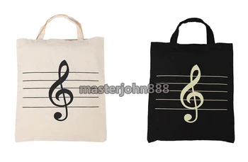 Müzik Konu Piyano Müzik Not Tiz Nota Anahtarı pamuklu çanta El Çantası alışveriş çantası Beyaz / Siyah