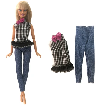 NK Resmi 1 Set Moda Giyim Barbie Bebek için 1/6 Bebek Aksesuarları Elbise Siyah Gömlek Rahat Giyim Kot Kolsuz 