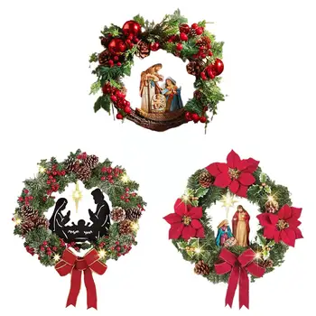 Noel Doğuş Kutsal Aile Çelenk Yapay Ön Dekor Yeşillik Mesih Noel Asılı Kapı Çelenk Meyveleri B Q4r4
