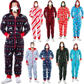 Noel Pijama Erkekler Sonbahar Kış Sıcak Elk Kardan Adam Baskı Uzun Kollu Pijama Tulum Eğlence Yumuşak Ev Giysileri