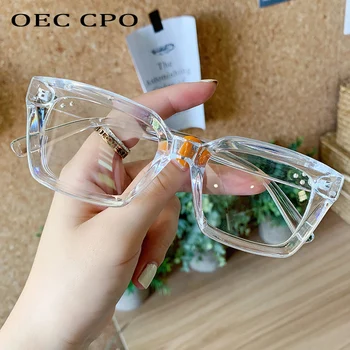 OEC CPO Vintage Kare Gözlük Çerçeve Erkek Kadın Moda Şeffaf Lens Optik Gözlük Çerçeveleri Kadın Perçinler Süslemeleri Gözlük Çerçevesi