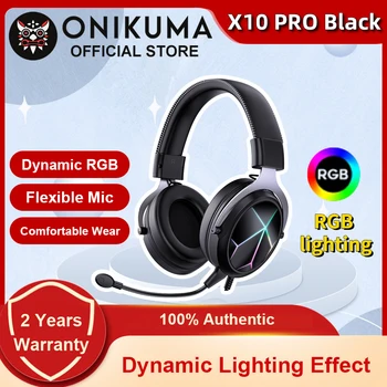ONIKUMA X10 Pro RGB ışık oyun kulaklıkları Gürültü İptal Ayrılabilir Mikrofon Solunum Aydınlatma Etkisi Kulaklık PC için