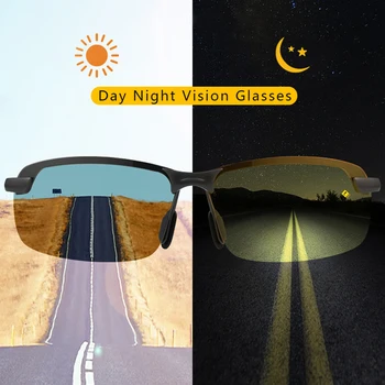 Polarize Güneş Gözlüğü Erkekler Gündüz gece görüş gözlüğü Parlama Önleyici Sarı Lens sürüş gözlükleri Metal Çerçeve güneş gözlüğü Gafas De Sol