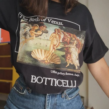 Retro Tarzı Venüs'ün Doğuşu Botticelli Erkekler Kadınlar Estetik Tshirt Artı Boyutu Grafik Tees Yağlıboya Kısa Kollu T shirt